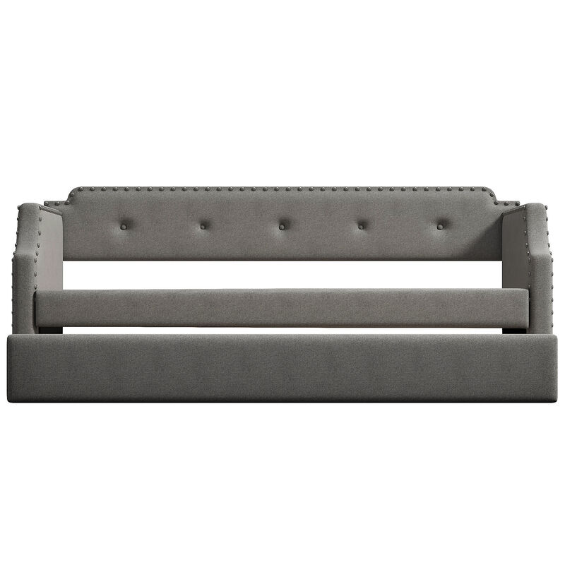 Whisen Twin Size Upholstered Daybed, Sofa Bed with Trundle and Padded Back image number 7