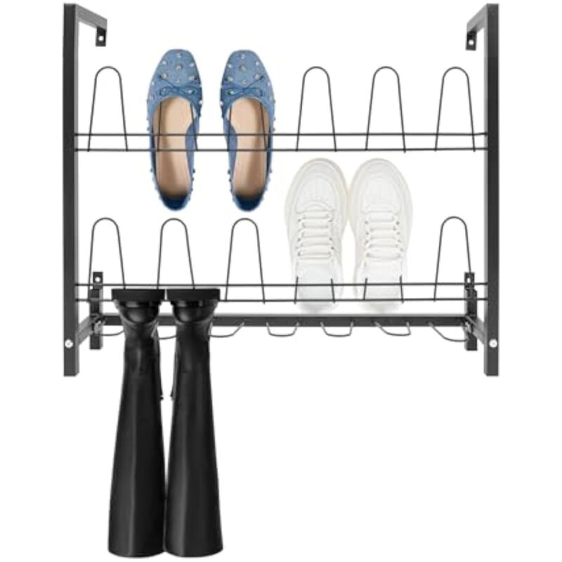 Entryway Metal Shoe Organizer 3 Tier Closet Storage Wall Mounted image number 3