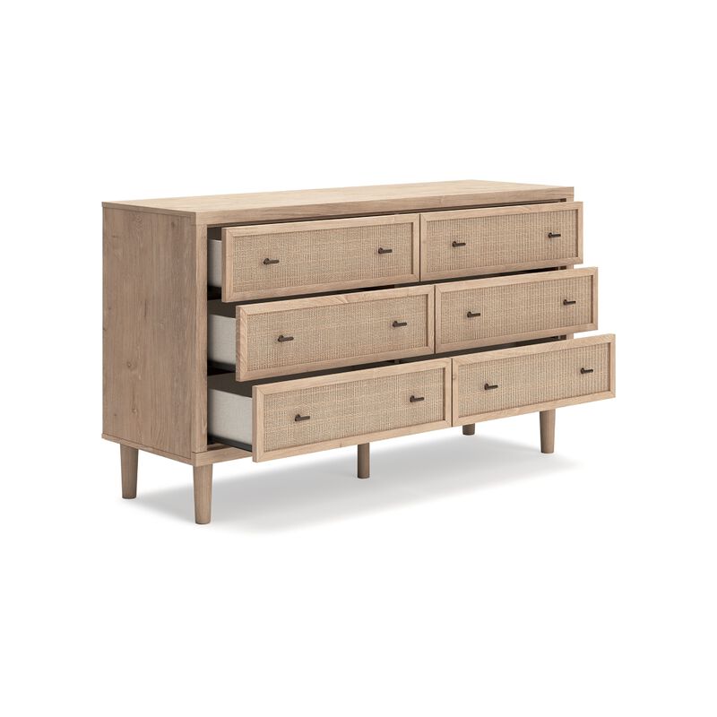 Ciel Wide Dresser, 6 Drawers with Metal Knob Handles, Brown and Bronze - Benzara