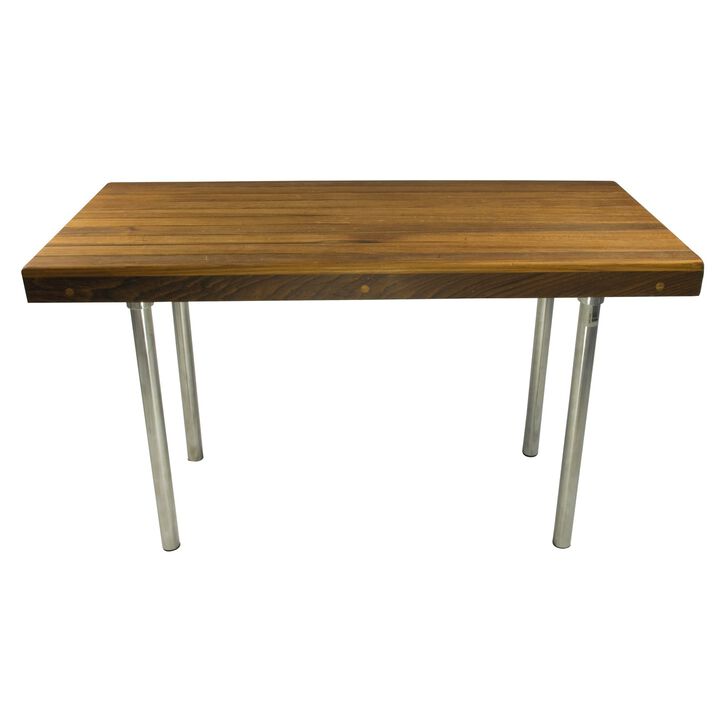 HomeRoots 18" X 25" Brown Teak And Stainless Steel Rectangular Shower Bench