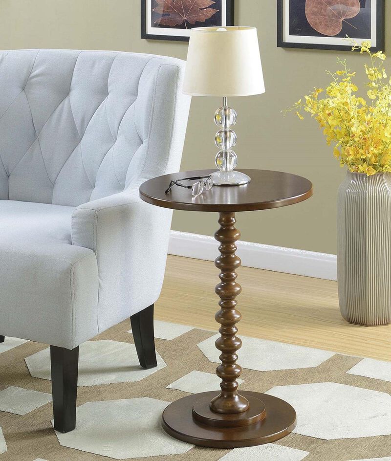 Convenience Concepts Palm Beach Spindle 17.75"" Traditional Round End Living Room, Turned Solid Wood Side, Classic Display Pedes