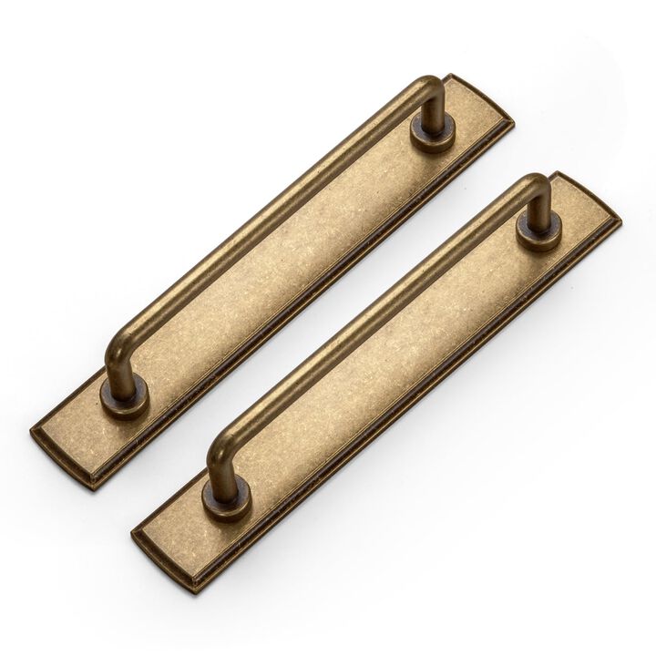 Goo-Ki 2 Pack 5'' Center to Center Antique Brass Cabinet Bar Pulls with Backplate Vintage Drawer Handles Closet Classic Retro Ho
