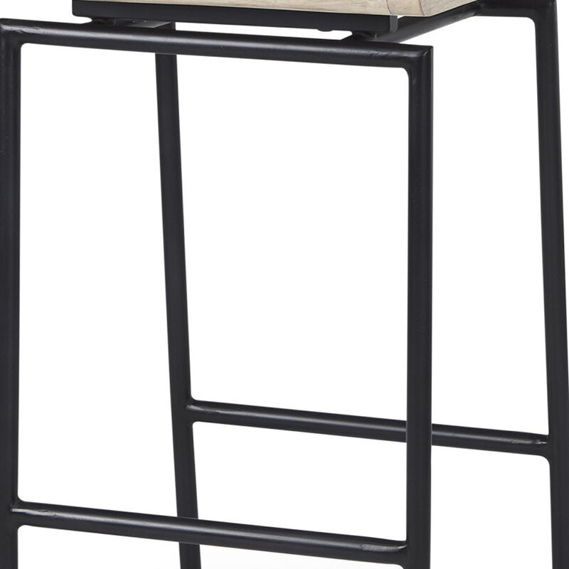 HomeRoots 25" Natural and Black Solid Wood and Metal Low Back Counter Height Bar Chair image number 2