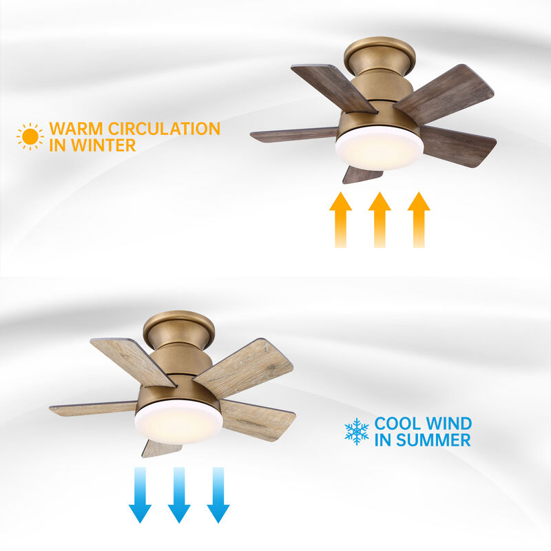 24 in. Integrated LED Natural Brass Gold Flush Mount Ceiling Fan with Light and Remote