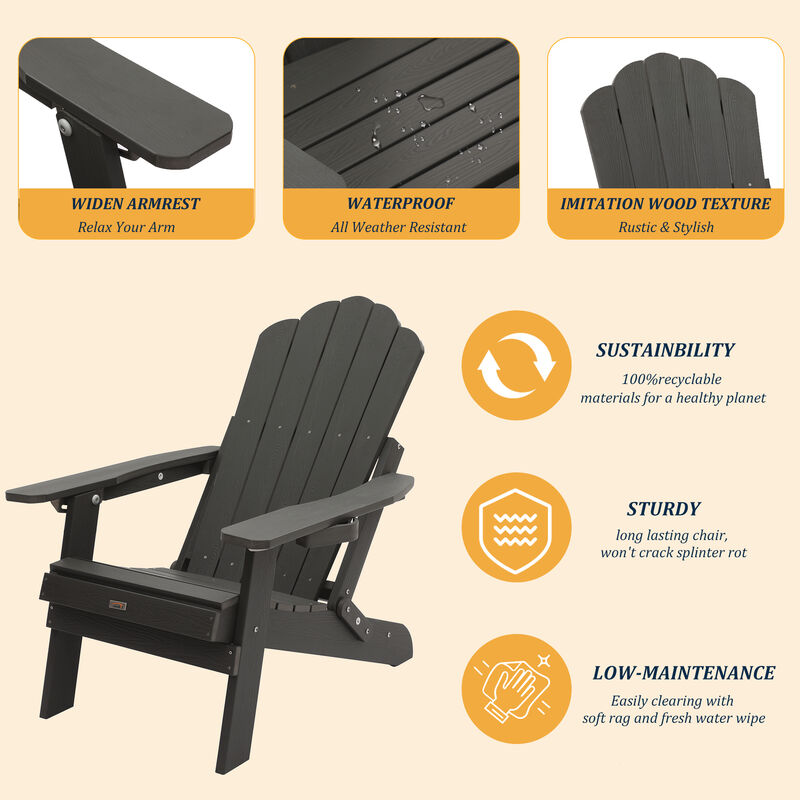 MONDAWE  Outdoor Adjustable Adirondack Chair with Cup Holder Gray