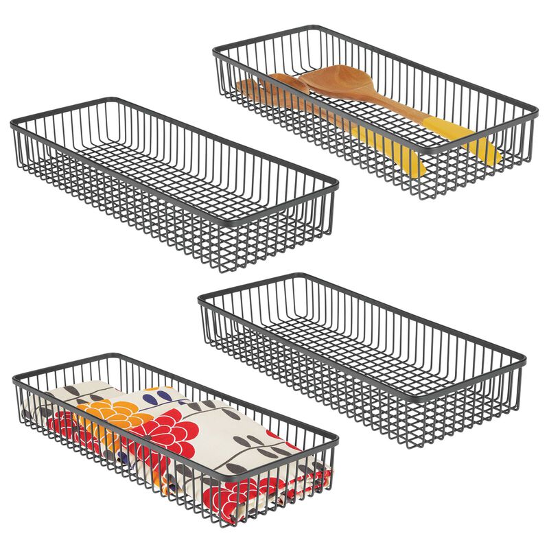 mDesign Metal Farmhouse Kitchen Cabinet Drawer Organizer Basket, 4 Pack image number 2