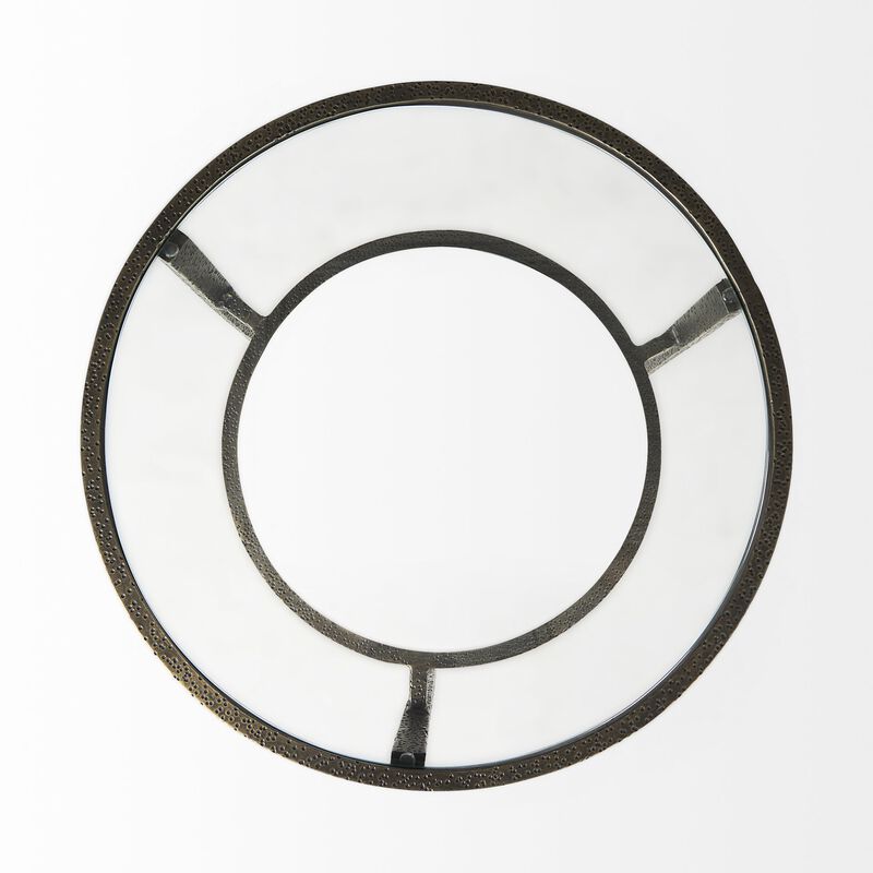 Glass and Metal Round End Table with Lower Shelf, Modern Accent for Living Room