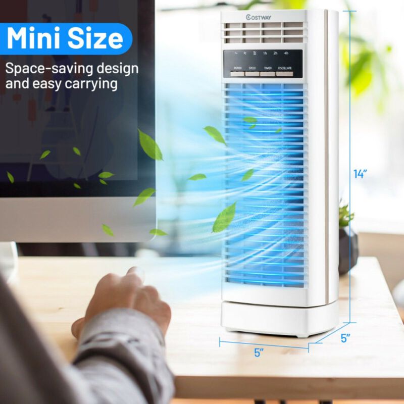 Mini Oscillating Tower Electric Desk Fan with 3 Speed and Timer