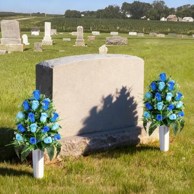 Blue Artificial Rose Flower Heads Vase Filler Cemetery Flowers image number 3