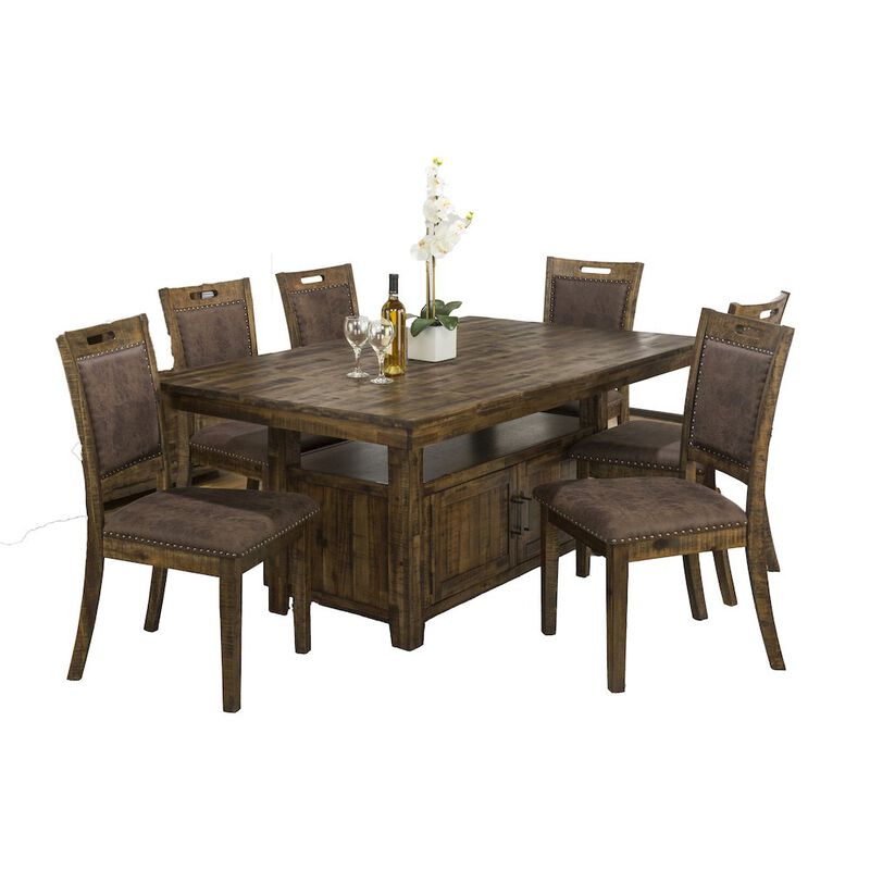 Jofran Cannon Valley Rustic Industrial Brown 72 Table + 6 Upholstered Dining Chairs