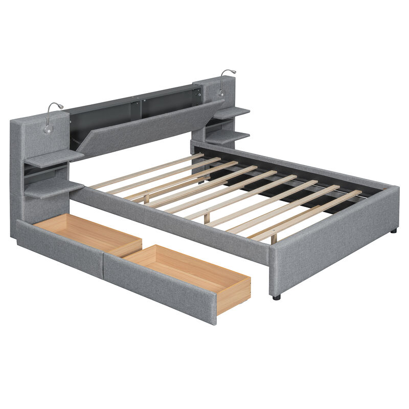 Merax Upholstered Platform Bed with Reading Lights