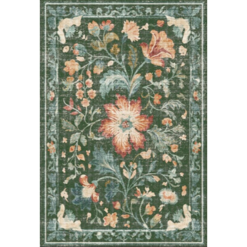 Modern Washable Folding Floral Print Rug, Soft Washable Non - Slip Backing for Living Room Bedroom image number 0