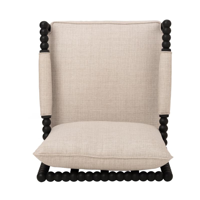 Modern accent chair in fabric and rubberwood, Spindle back chair with foam cushion, Upholstered chair for bedroom office living room image number 5