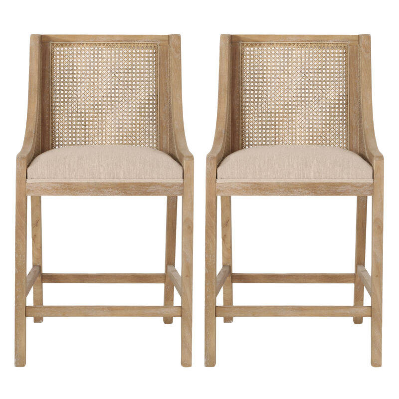 Christopher Knight Home Oneida Upholstered 25.5 inch Wood and Cane Counter Stools (Set of 2) image number 0