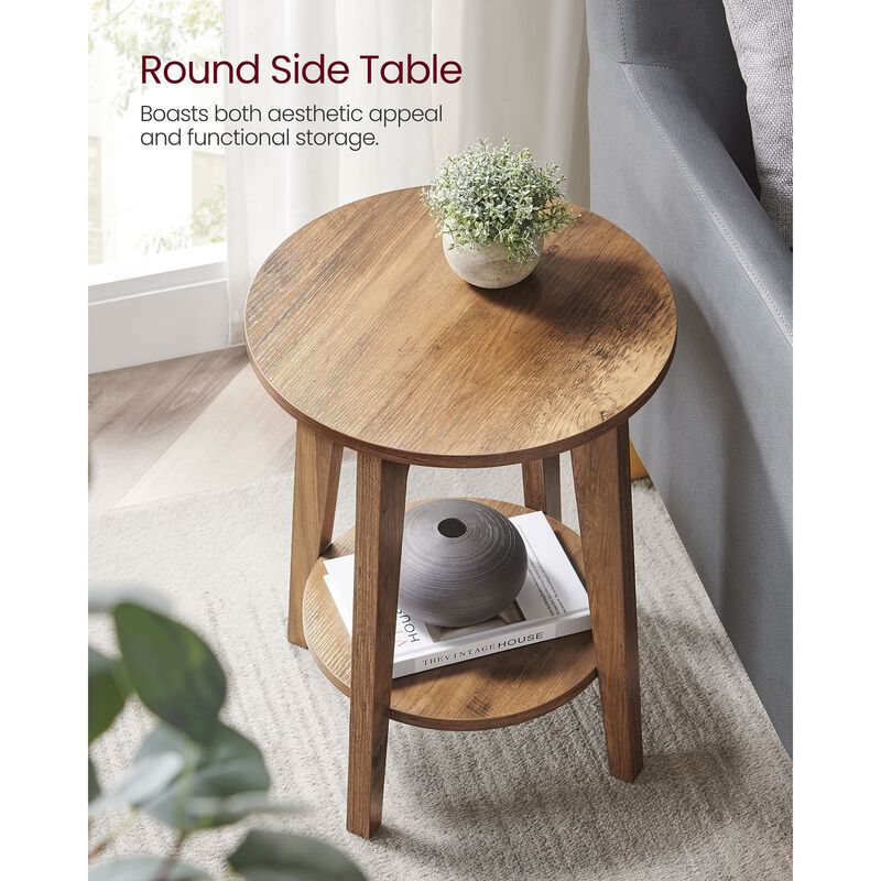 Minimalist Round End Table – Small Table with Lower Shelf for Sofa Side or Bedside Storage Needs
