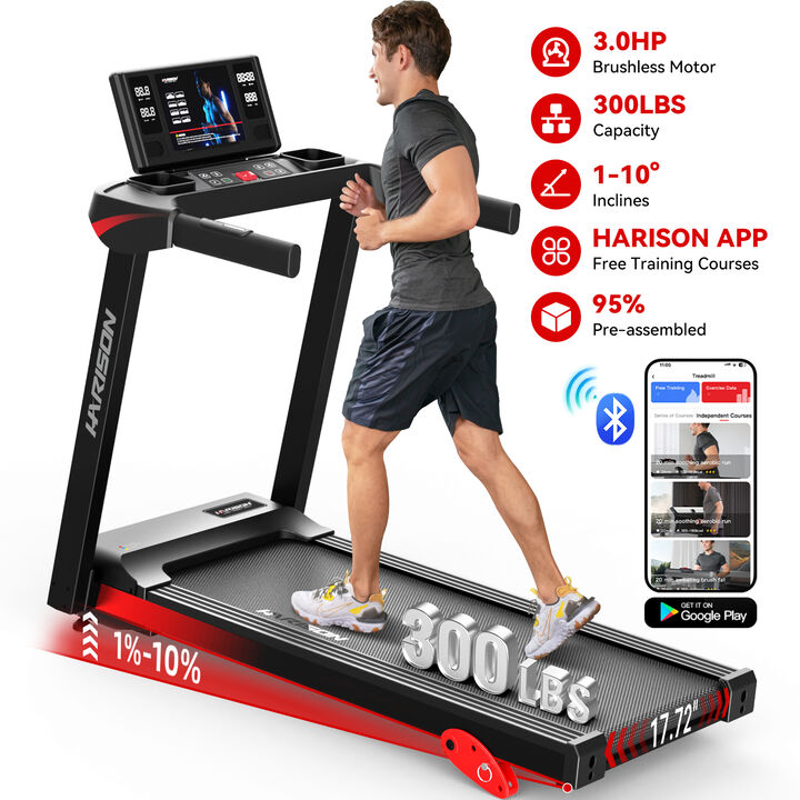 HARISON Treadmill for Home, 3.0HP Motor, Incline Running Machine, 300 lb Capacity, Bluetooth & App Support (HR-T101S)