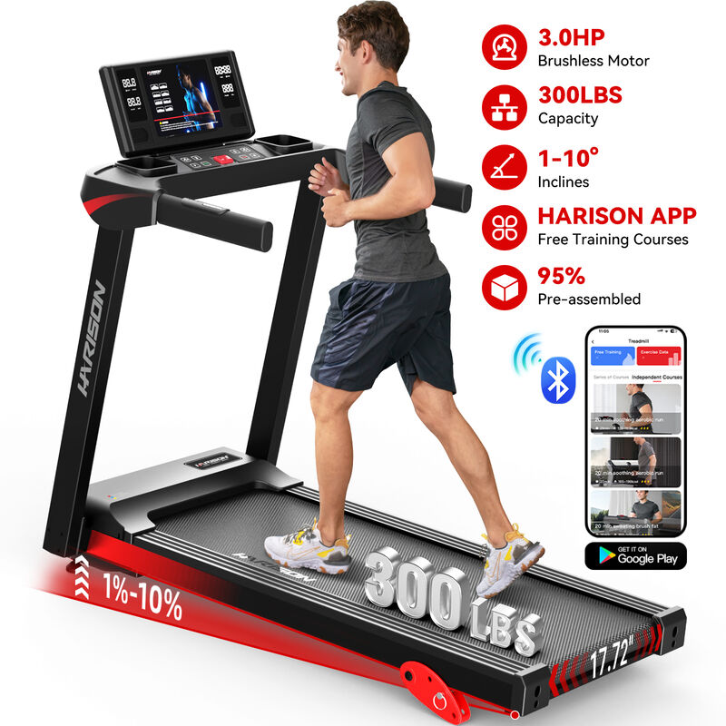 HARISON Treadmill for Home, 3.0HP Motor, Incline Running Machine, 300 lb Capacity, Bluetooth & App Support (HR-T101S) image number 0