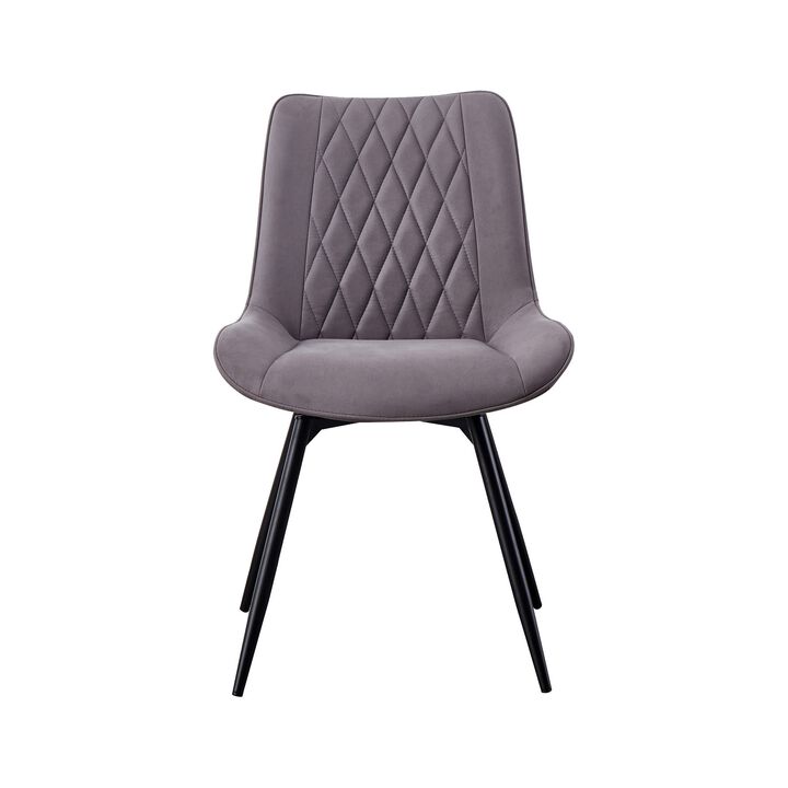 22 Inch Modern Side Chair, Set of 2, Gray Vegan Faux Leather, Swivel Seat-Benzara