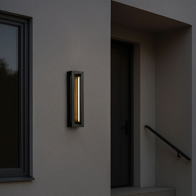 H20" Modern Outdoor Wall Light with Dusk to Dawn Sensor Linear Matte Black 30W Integrated LED Wall Sconce with Acrylic Shade for Porch Garage Entryway image number 2