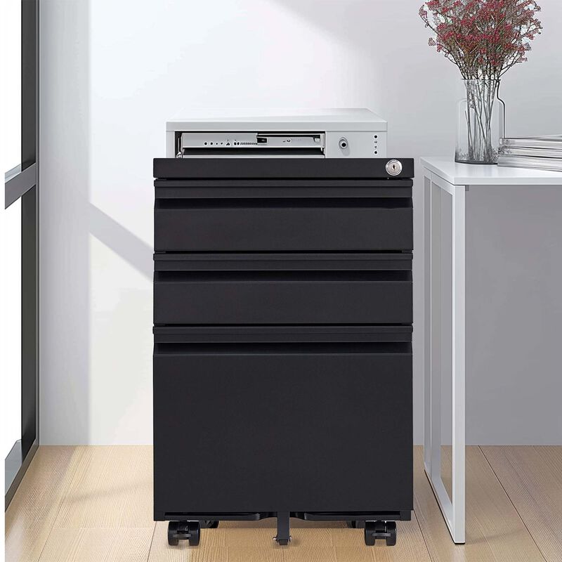 3 Drawer Mobile File Cabinet with Lock,Metal Filing Cabinets for Home Office Organizer Letters/Legal/A4,Fully Assembled image number 1
