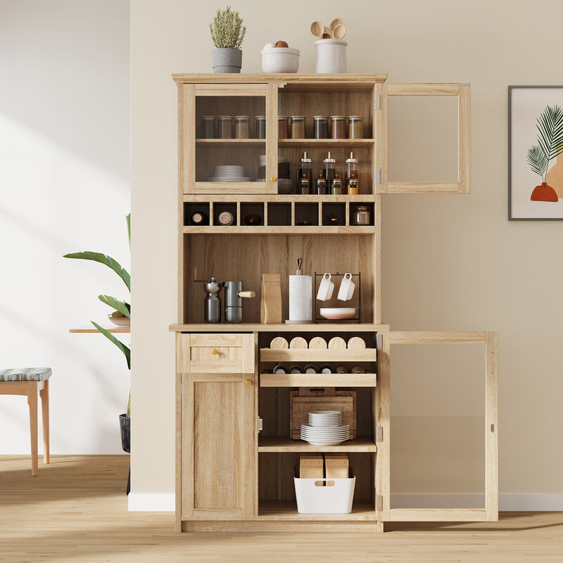 Merax  Freestanding Buffet with Hutch Tall Kitchen Pantry Storage Cabinet with Wine Rack and Adjustable Shelves for Dining Room image number 1