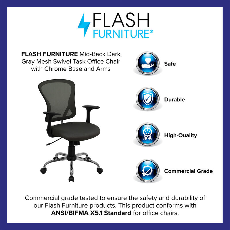 Alfred Mid-Back Dark Gray Mesh Swivel Task Office Chair with Chrome Base and Arms image number 3