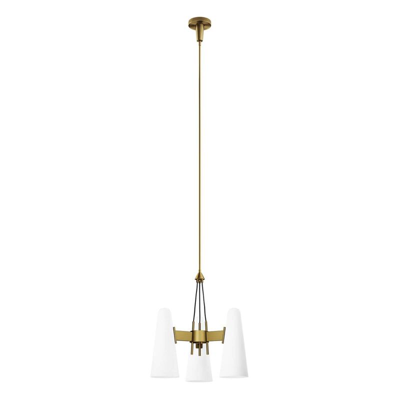 Modway Beacon 3-Light Pendant Light in Opal Satin Brass, Brown, 20.5 x 20.5 x 73 image number 0