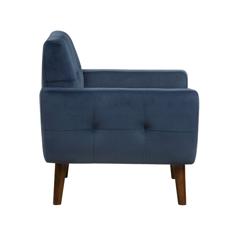 Roa Accent Armchair, Navy Blue Velvet, Tufted Back w Tapered Legs