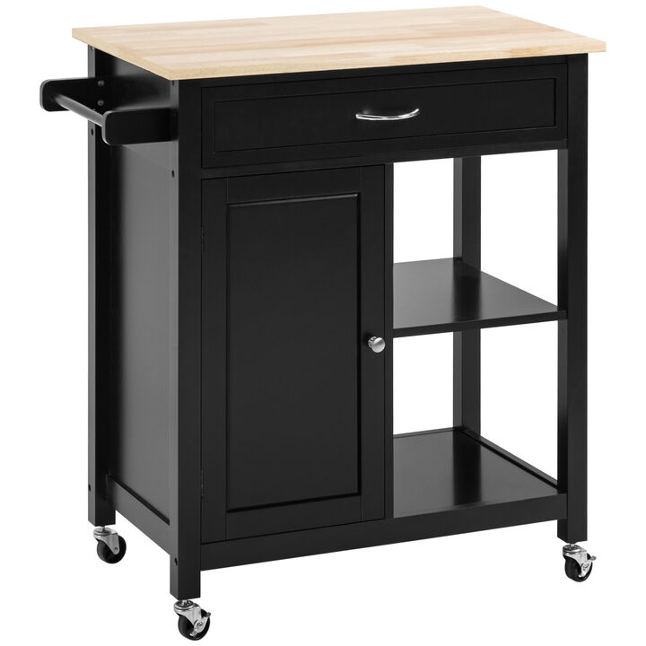 Portable Wooden Kitchen Storage Island Cart Trolley w/ Shelf & Drawers, White