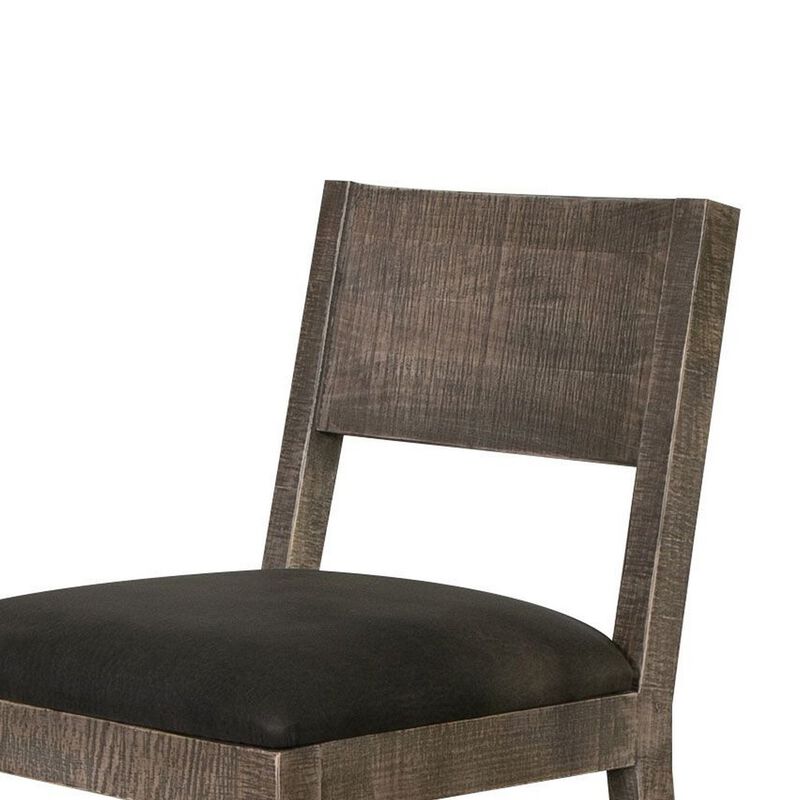 Piel 21 Inch Dining Chair Set of 2, Brown Pine Wood, Black Faux Leather image number 3