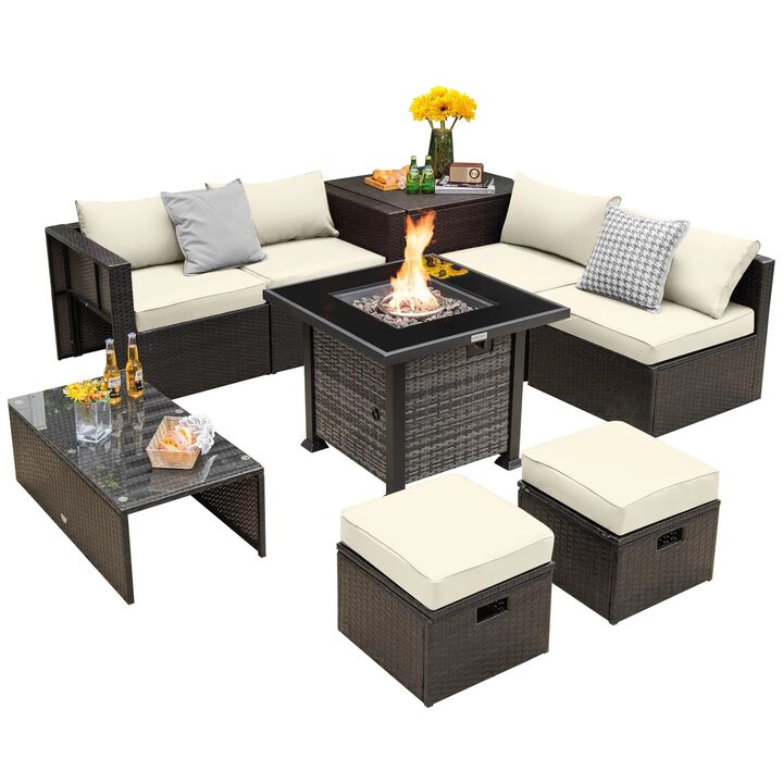 Mondawe Outdoor 9 Pieces Patio Furniture Set with 50,000 BTU Propane Fire Pit Table