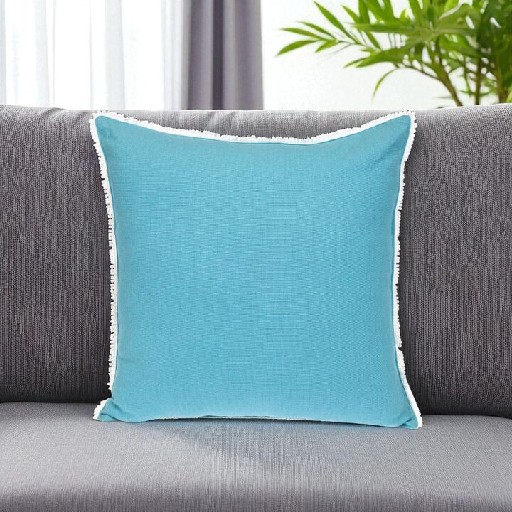 HomeRoots 16" Aqua Cotton Throw Pillow with Scalloped Edges