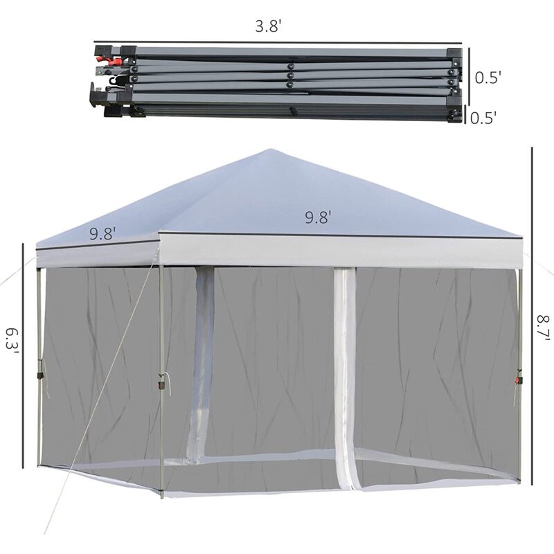 10' x 10' Pop Up Canopy Portable Folding Tent Gazebo Outdoor with Removable Side Walls Mesh Curtains Carrying Bag White