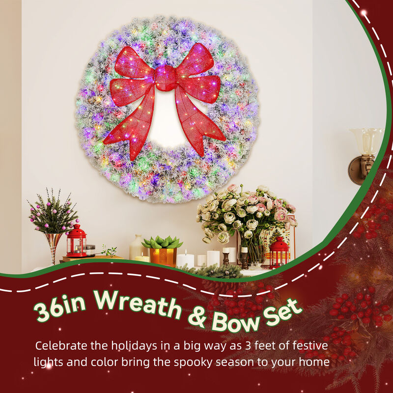 BreeBe 36 Inch Pre-Lit Christmas Wreath with Bow and Remote image number 3