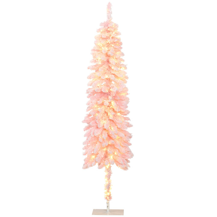 6ft Pencil Prelit Artificial Christmas Tree with Snow Flocked Branches Lights
