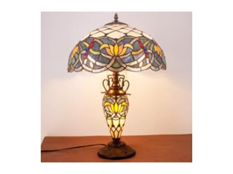 Tiffany Style Stained Glass Lotus Table Lamp For Living Room Bedroom Home Office image number 3