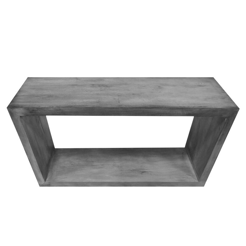 Keli 52 Inch Cube Shape Wooden Console Table with Open Bottom Shelf, Charcoal Gray