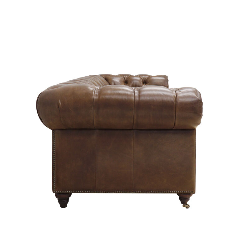 Pasargad Home Paris Club Genuine Leather Chester Bay Sofa, Brown image number 3