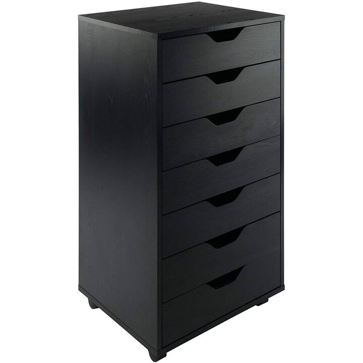 QuikFurn Modern Scandinavian Style 7-Drawer Storage Cabinet Chest in Black Finish
