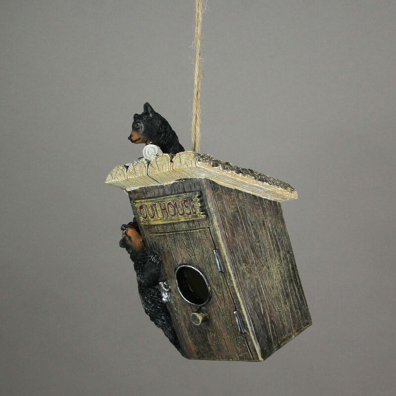 Black Bear Cubs On Outhouse Polyresin Hanging Birdhouse Outdoor Lodge Decor image number 4