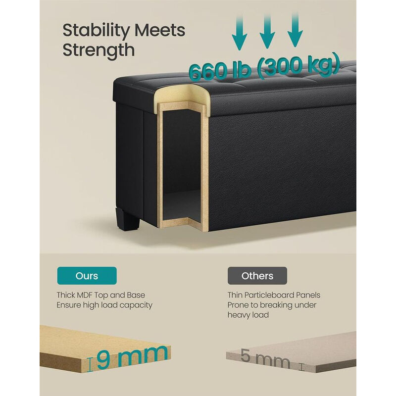 Tufted Storage Ottoman Bench with Legs &ndash; Decorative Organizer for Living Space or Bedroom D&eacute;cor