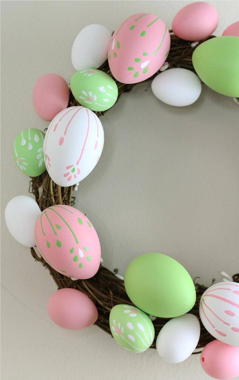 Floral Stem Easter Egg Spring Grapevine Wreath  Pink and Green 10-Inch