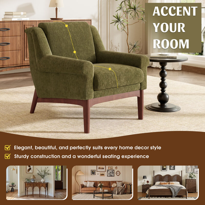 Whisen Mid-Century Modern Accent Chair, Boucle Upholstered Lounge Chair with Solid Wood Legs for Living Room image number 3