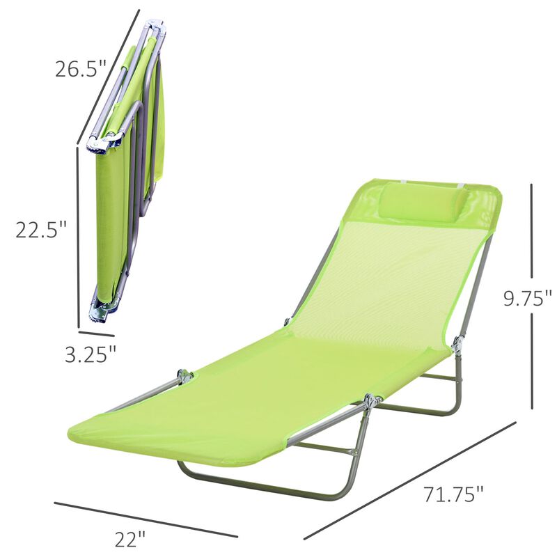 Portable Green Recliner: 6-Level Adjustable Folding Chaise with Pillow
