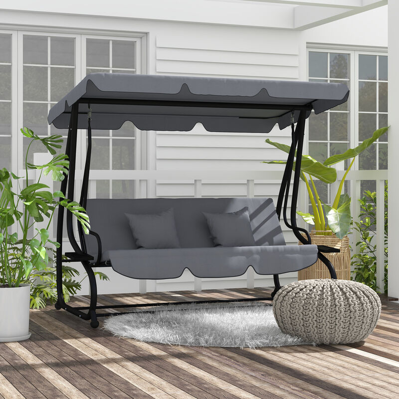 Outdoor 3-Person Patio Porch Swing Hammock Bench with Adjustable Canopy, Grey