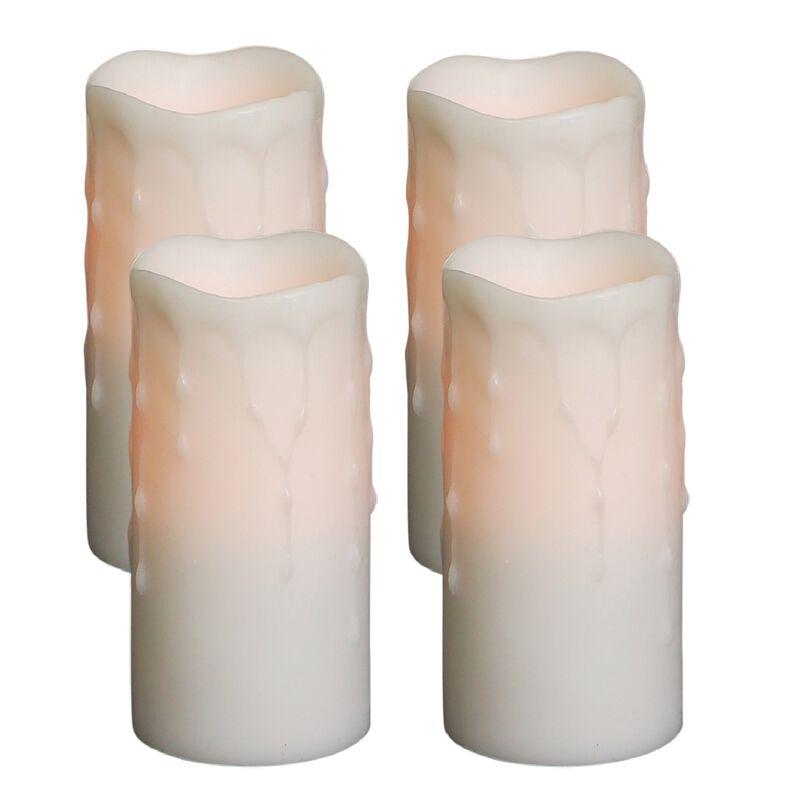 LED Wax Dripping Pillar Candle (Set of 4) for Timed, Elegant Lighting and Home Decor