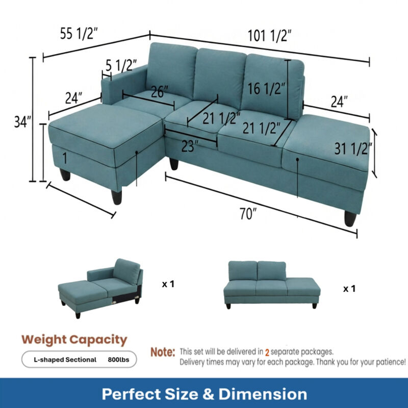 Vesnex Fabric L‑Shaped Left Chaise Sectional Sofa image number 9