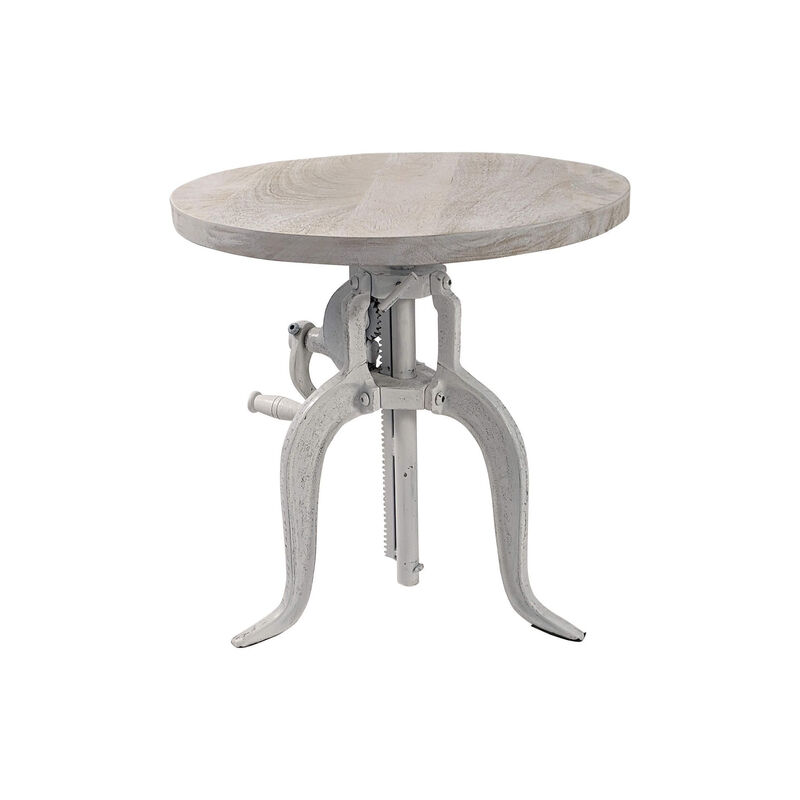 HomeRoots 19" White Solid Wood and Iron Height Adjustable Round End Table image number 2