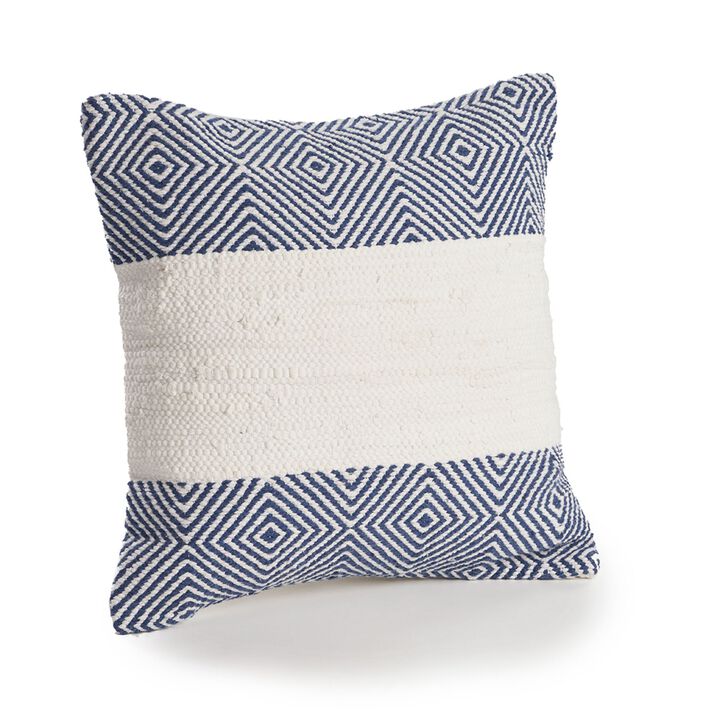 18" Blue and White Nautical Geometric Square Throw Pillow