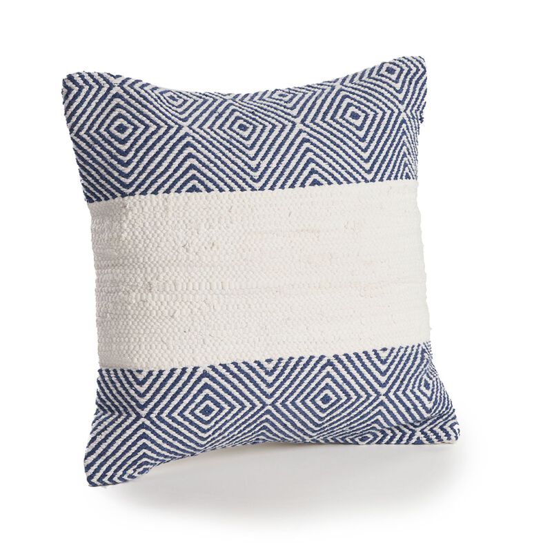 18" Blue and White Nautical Geometric Square Throw Pillow image number 0